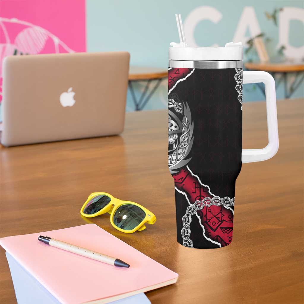 Denmark Vikings Tumbler With Handle Nordic Lion Bound in Runes and Chains