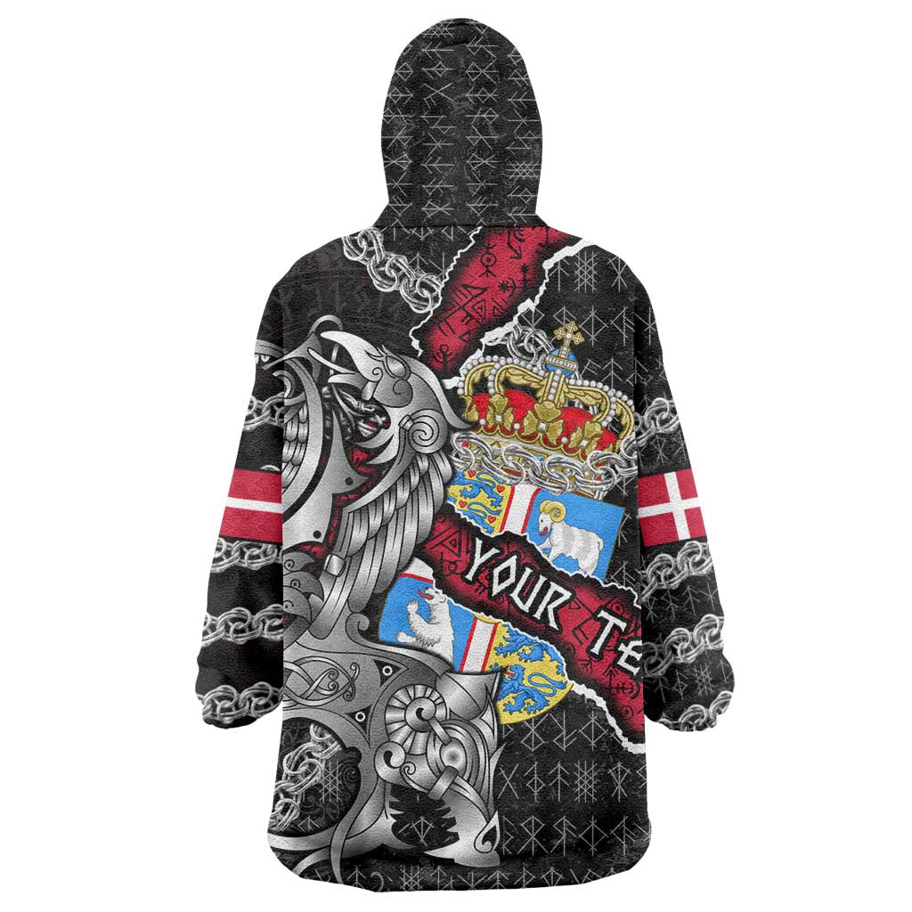 Personalized Denmark Vikings Wearable Blanket Hoodie Nordic Lion Bound in Runes and Chains
