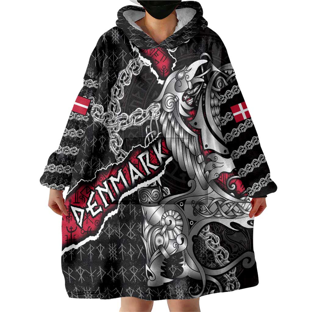Personalized Denmark Vikings Wearable Blanket Hoodie Nordic Lion Bound in Runes and Chains