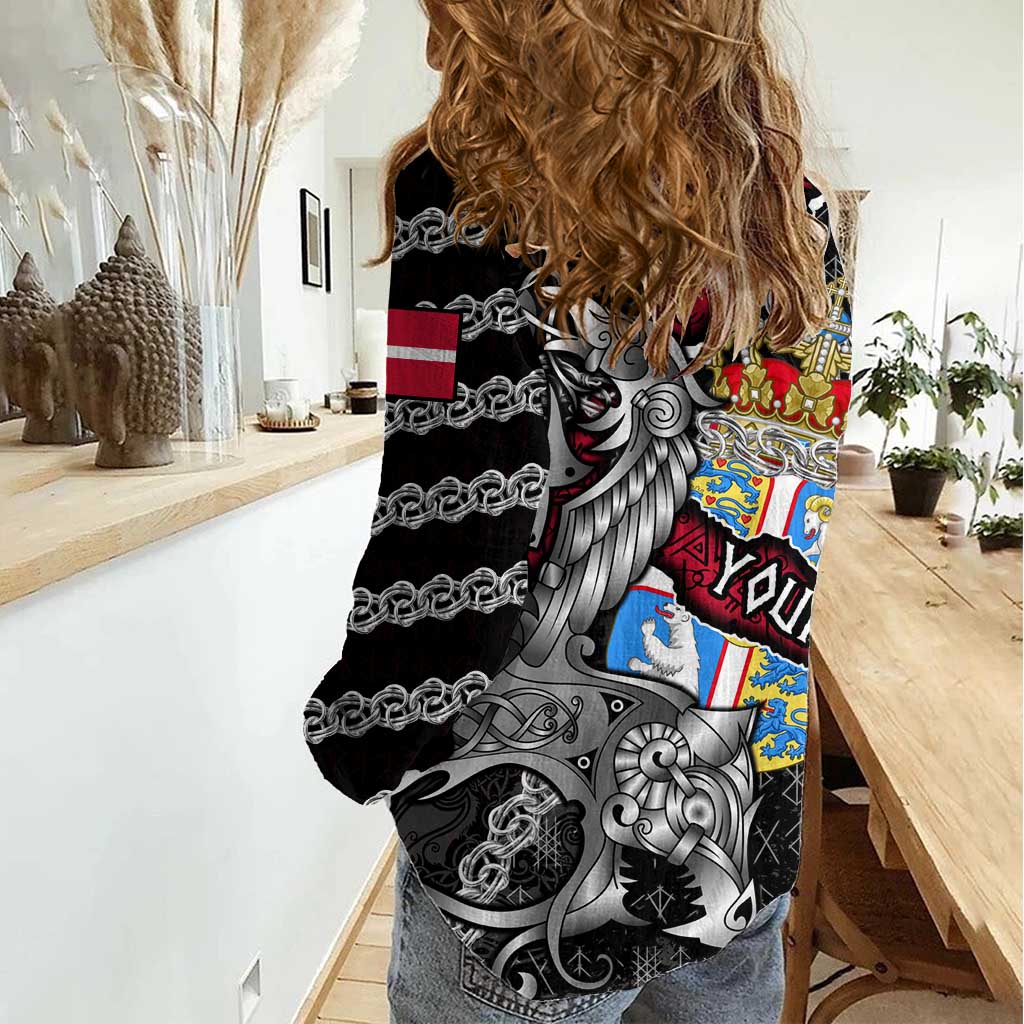 Personalized Denmark Vikings Women Casual Shirt Nordic Lion Bound in Runes and Chains