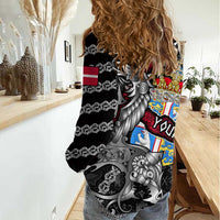 Personalized Denmark Vikings Women Casual Shirt Nordic Lion Bound in Runes and Chains