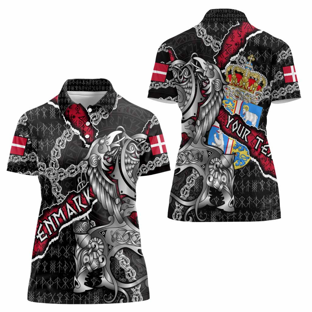 Personalized Denmark Vikings Women Polo Shirt Nordic Lion Bound in Runes and Chains