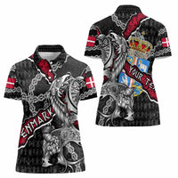 Personalized Denmark Vikings Women Polo Shirt Nordic Lion Bound in Runes and Chains