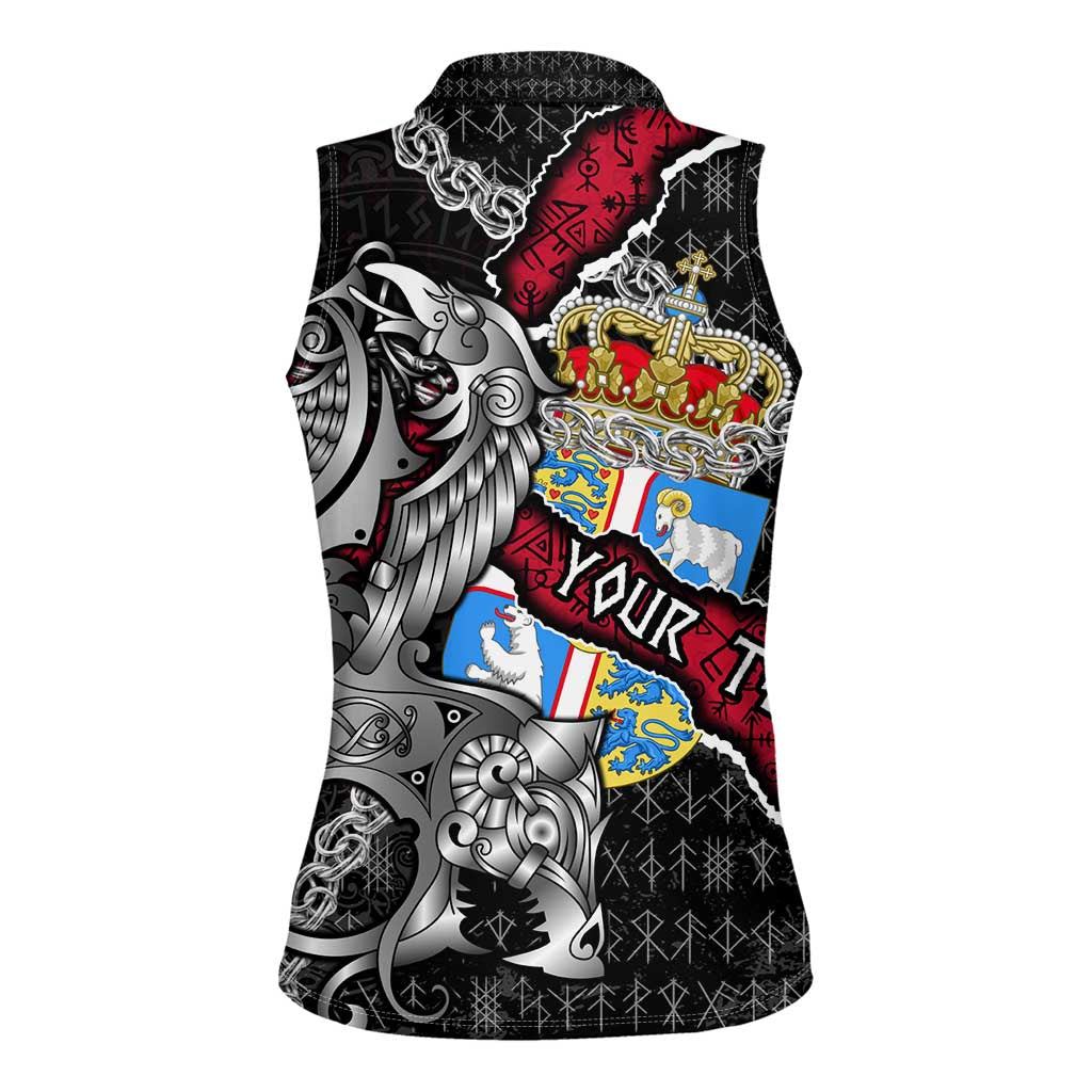 Personalized Denmark Vikings Women Sleeveless Polo Shirt Nordic Lion Bound in Runes and Chains