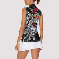 Personalized Denmark Vikings Women Sleeveless Polo Shirt Nordic Lion Bound in Runes and Chains