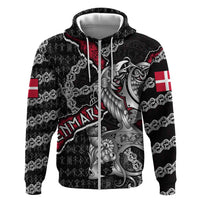 Personalized Denmark Vikings Zip Hoodie Nordic Lion Bound in Runes and Chains