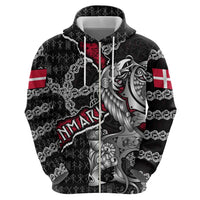 Personalized Denmark Vikings Zip Hoodie Nordic Lion Bound in Runes and Chains