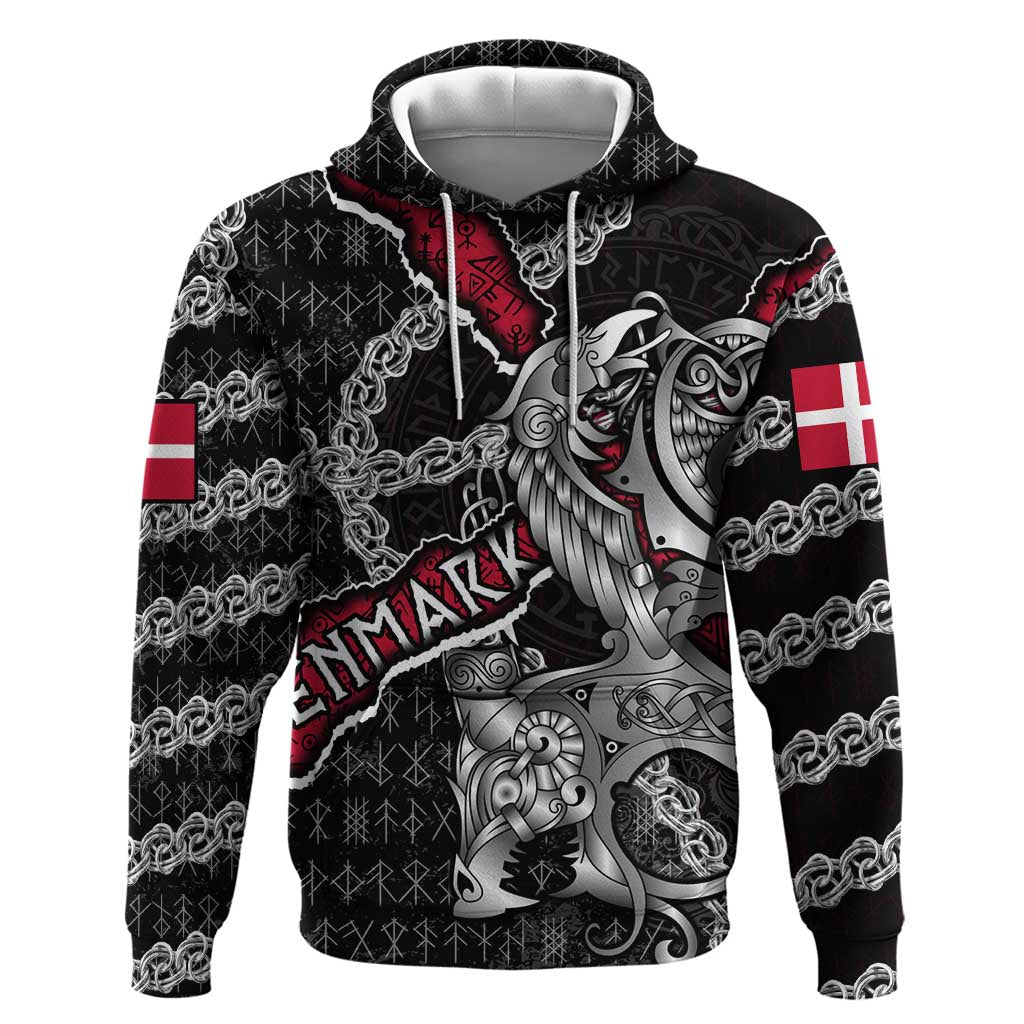 Personalized Denmark Vikings Zip Hoodie Nordic Lion Bound in Runes and Chains
