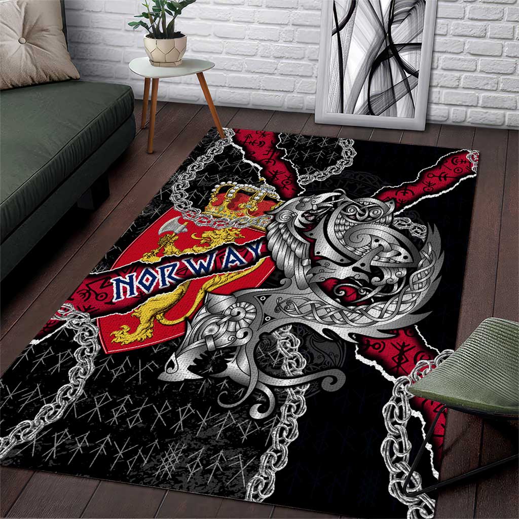 Norway Vikings Area Rug Nordic Lion Bound in Runes and Chains