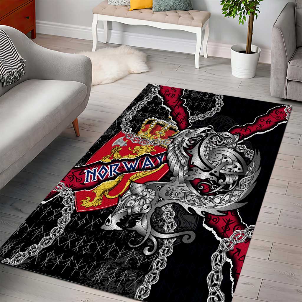 Norway Vikings Area Rug Nordic Lion Bound in Runes and Chains