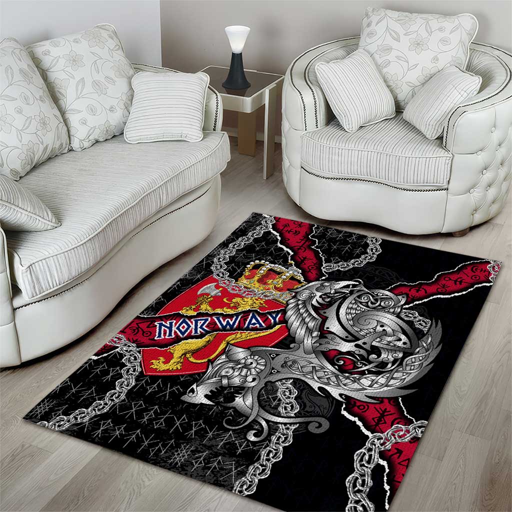 Norway Vikings Area Rug Nordic Lion Bound in Runes and Chains