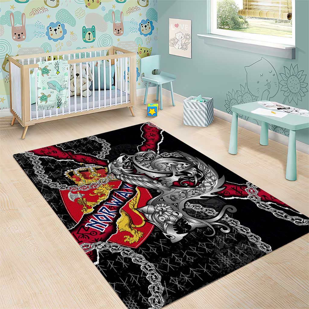 Norway Vikings Area Rug Nordic Lion Bound in Runes and Chains
