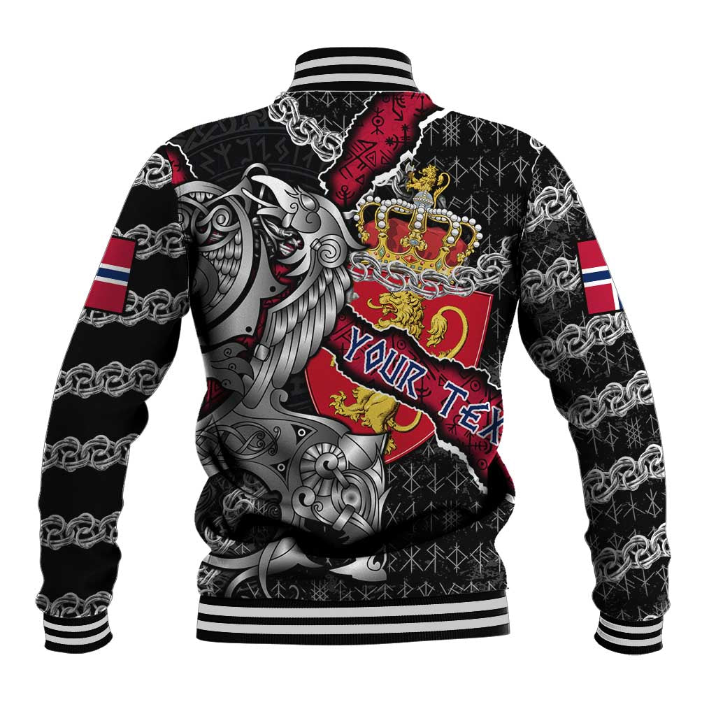 Personalized Norway Vikings Baseball Jacket Nordic Lion Bound in Runes and Chains