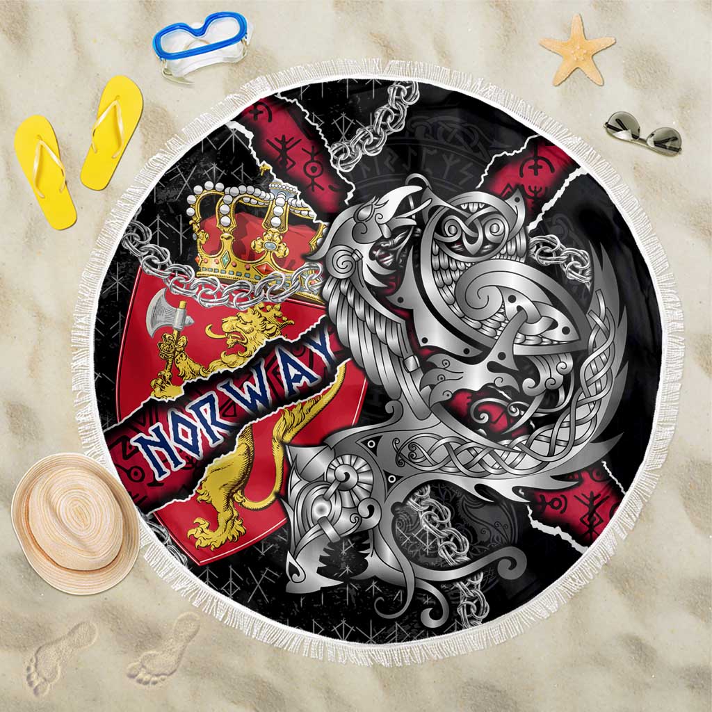 Norway Vikings Beach Blanket Nordic Lion Bound in Runes and Chains