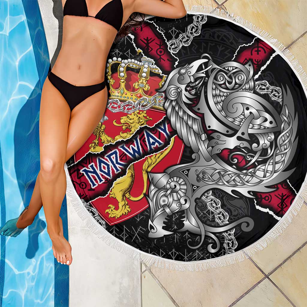Norway Vikings Beach Blanket Nordic Lion Bound in Runes and Chains