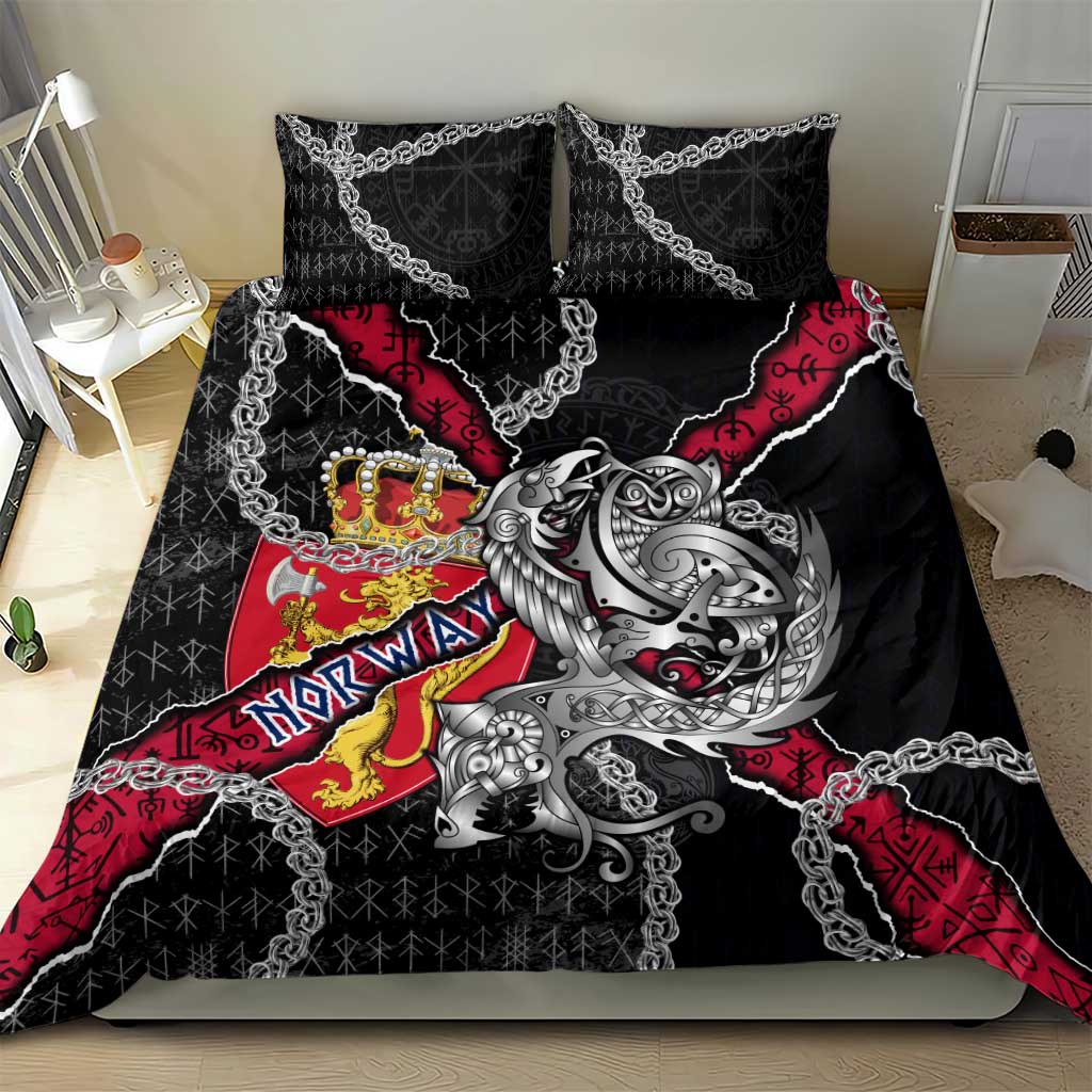 Norway Vikings Bedding Set Nordic Lion Bound in Runes and Chains