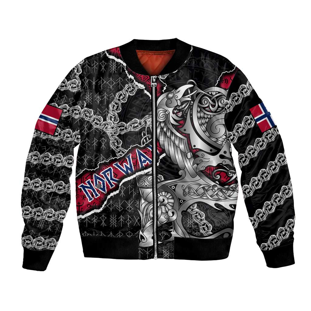 Personalized Norway Vikings Bomber Jacket Nordic Lion Bound in Runes and Chains