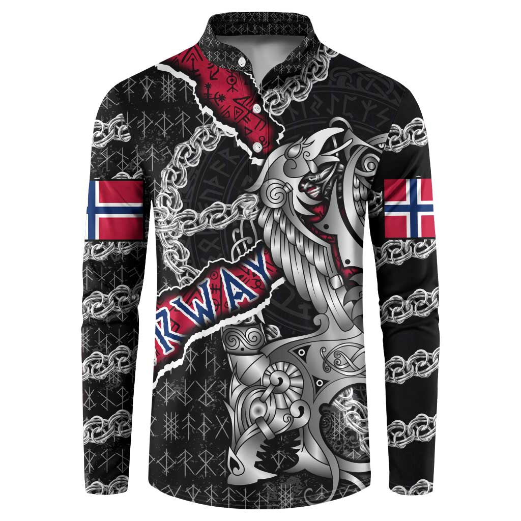 Personalized Norway Vikings Button Sweatshirt Nordic Lion Bound in Runes and Chains