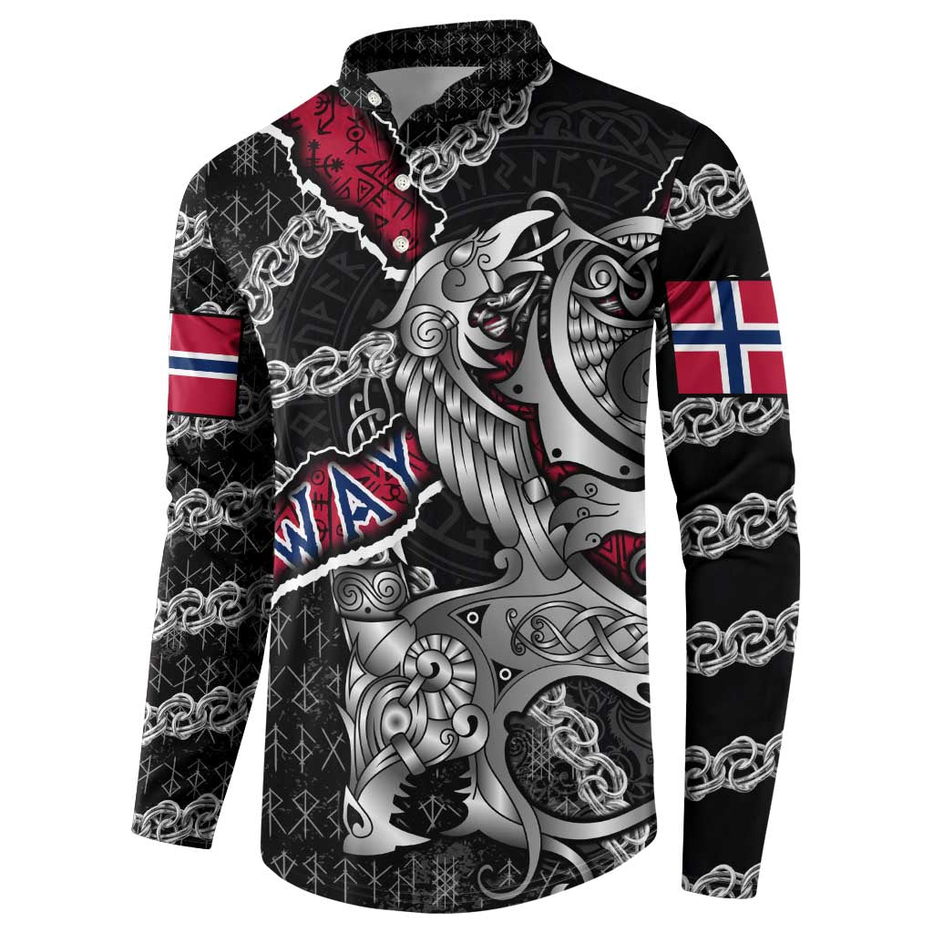 Personalized Norway Vikings Button Sweatshirt Nordic Lion Bound in Runes and Chains