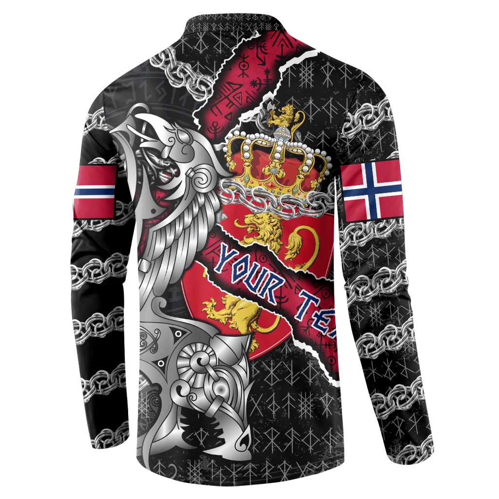 Personalized Norway Vikings Button Sweatshirt Nordic Lion Bound in Runes and Chains