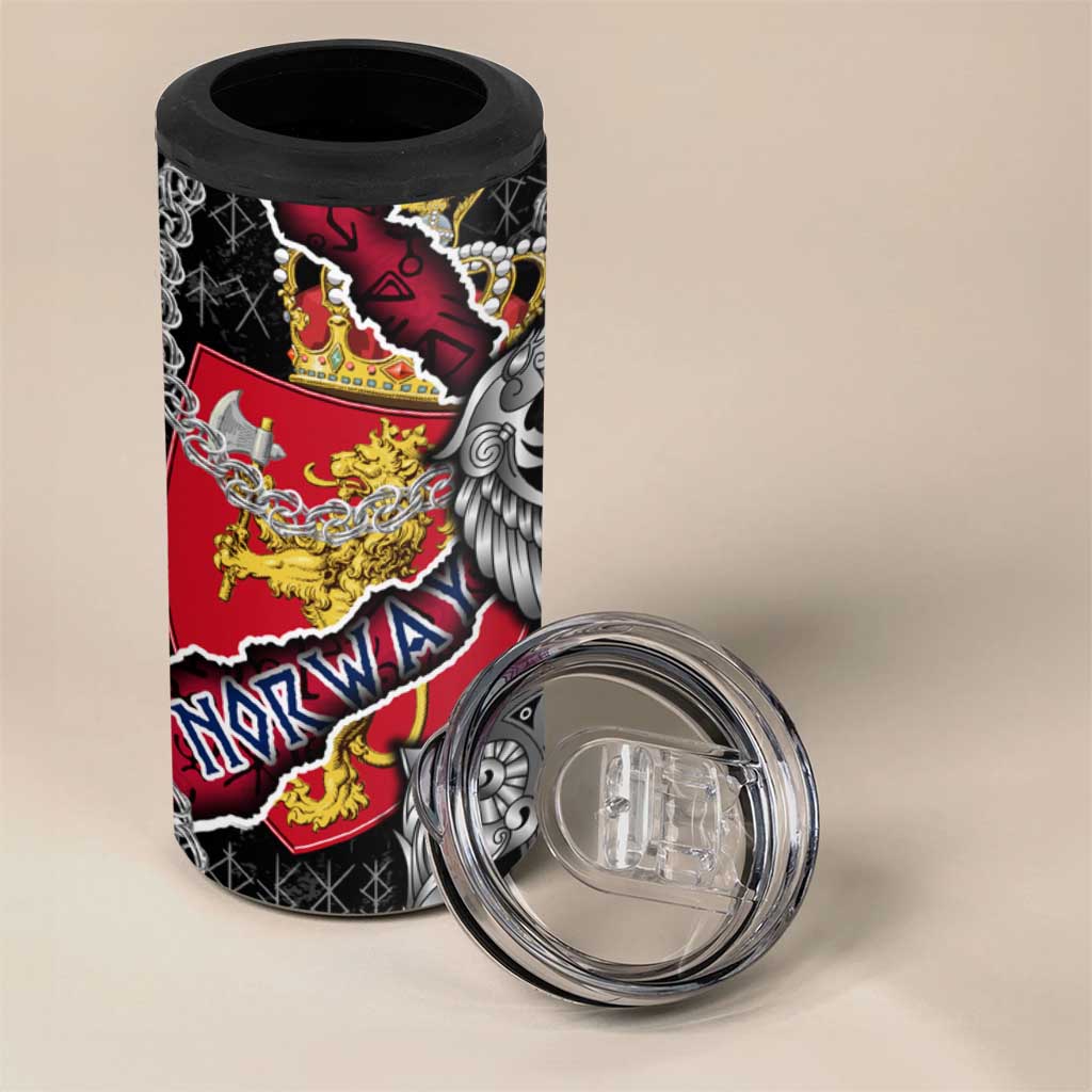 Norway Vikings 4 in 1 Can Cooler Tumbler Nordic Lion Bound in Runes and Chains