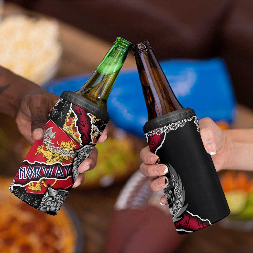 Norway Vikings 4 in 1 Can Cooler Tumbler Nordic Lion Bound in Runes and Chains