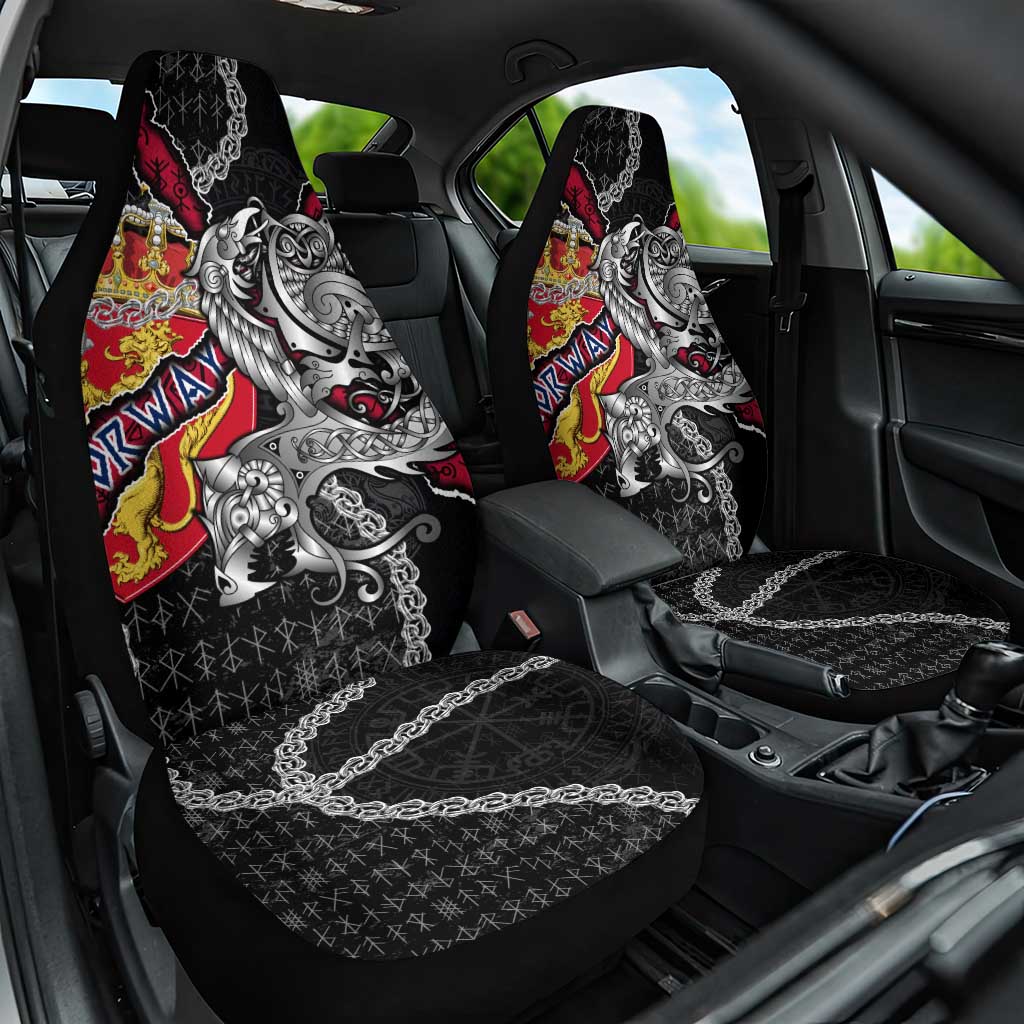 Norway Vikings Car Seat Cover Nordic Lion Bound in Runes and Chains