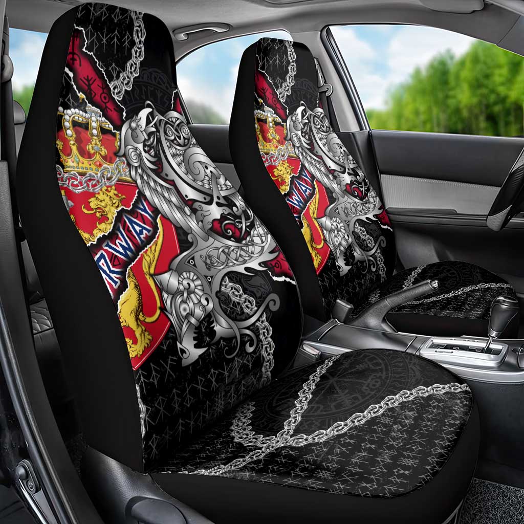Norway Vikings Car Seat Cover Nordic Lion Bound in Runes and Chains