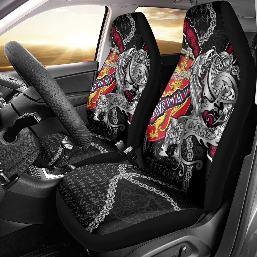 Norway Vikings Car Seat Cover Nordic Lion Bound in Runes and Chains