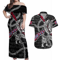 Personalized Norway Vikings Couples Matching Off Shoulder Maxi Dress and Hawaiian Shirt Nordic Lion Bound in Runes and Chains