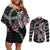 Personalized Norway Vikings Couples Matching Off Shoulder Short Dress and Long Sleeve Button Shirt Nordic Lion Bound in Runes and Chains
