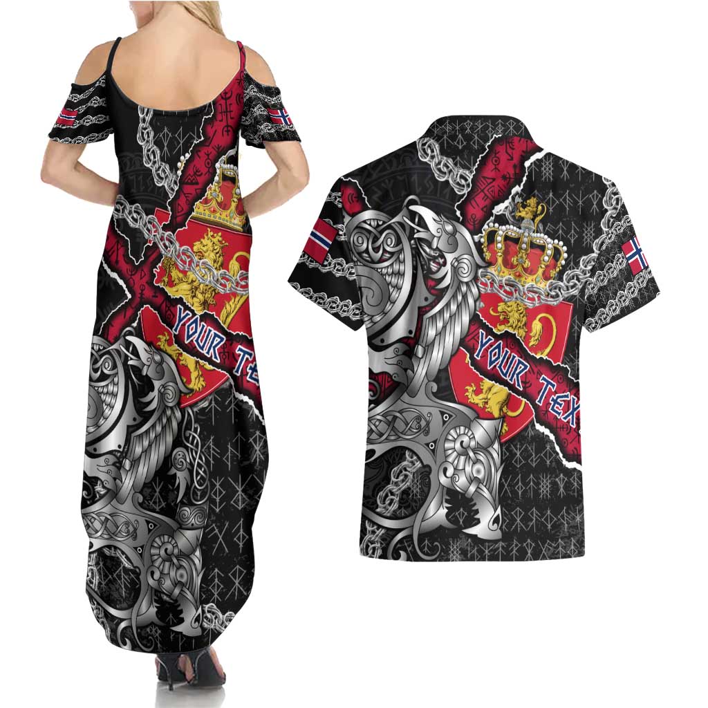 Personalized Norway Vikings Couples Matching Summer Maxi Dress and Hawaiian Shirt Nordic Lion Bound in Runes and Chains