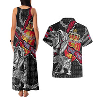Personalized Norway Vikings Couples Matching Tank Maxi Dress and Hawaiian Shirt Nordic Lion Bound in Runes and Chains