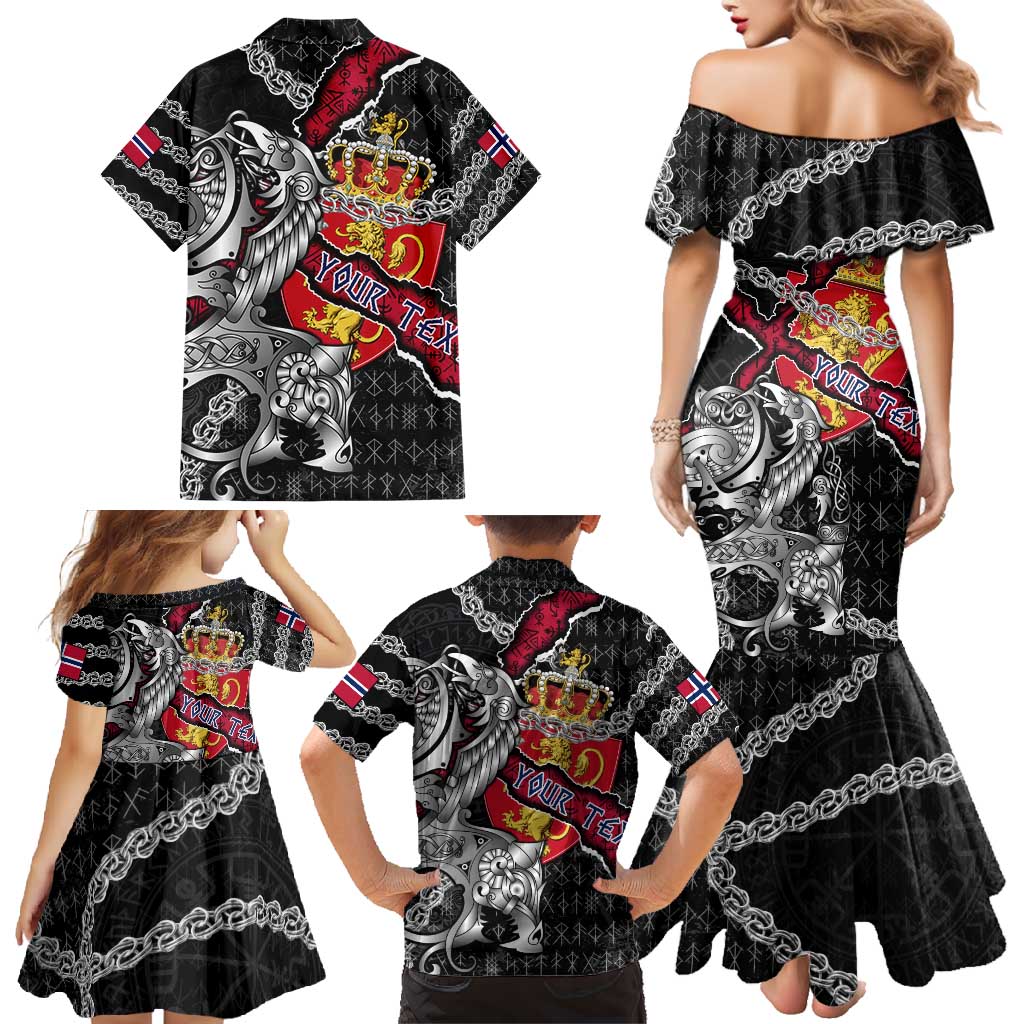 Personalized Norway Vikings Family Matching Mermaid Dress and Hawaiian Shirt Nordic Lion Bound in Runes and Chains