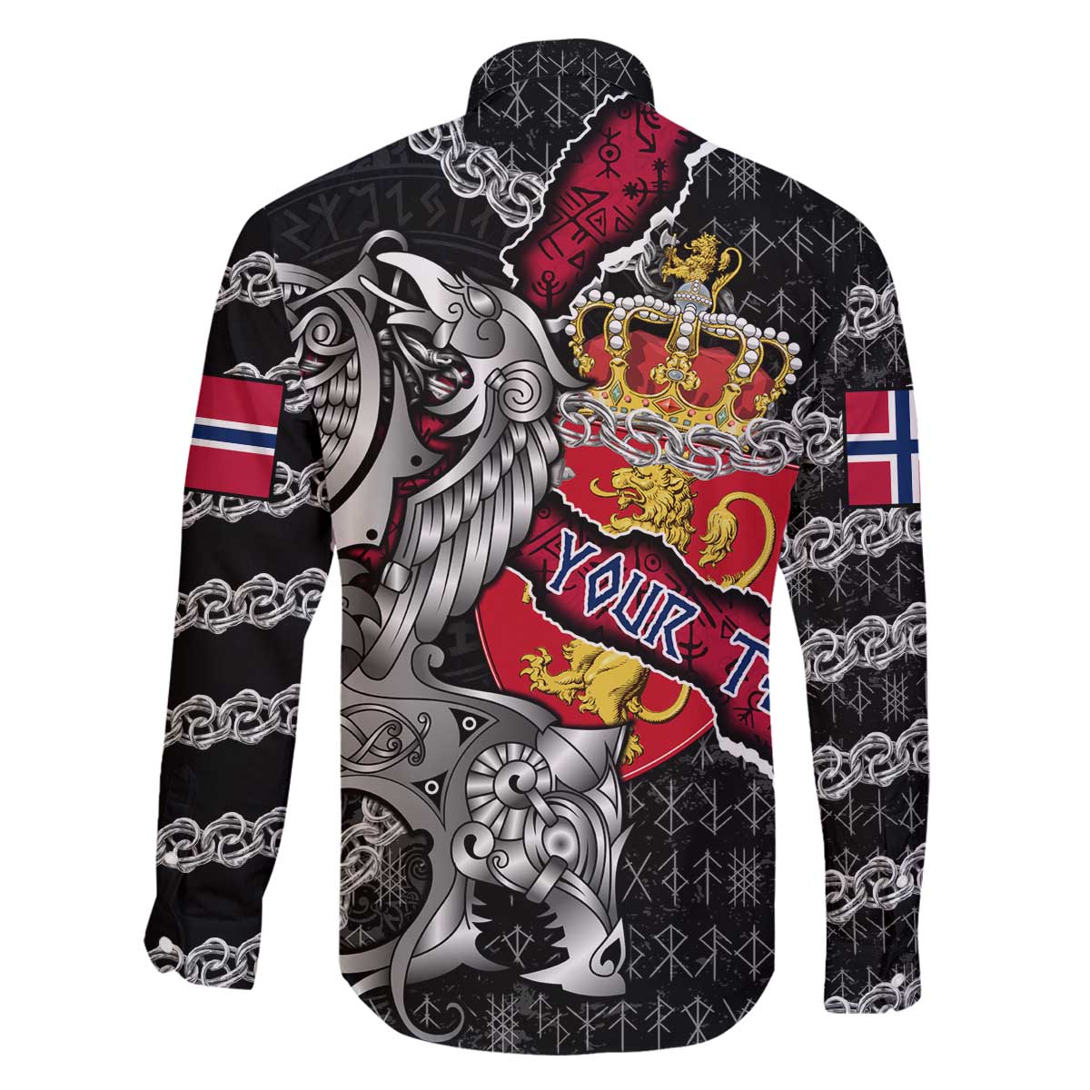 Personalized Norway Vikings Family Matching Off The Shoulder Long Sleeve Dress and Hawaiian Shirt Nordic Lion Bound in Runes and Chains