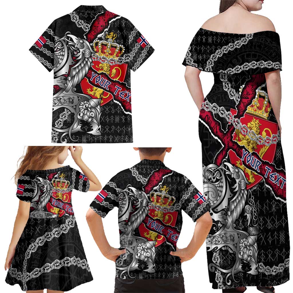 Personalized Norway Vikings Family Matching Off Shoulder Maxi Dress and Hawaiian Shirt Nordic Lion Bound in Runes and Chains