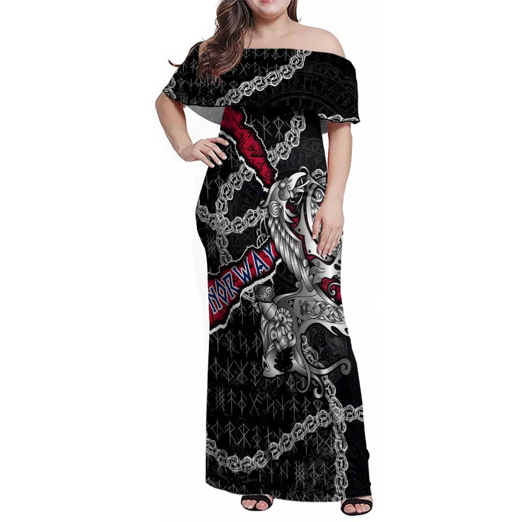 Personalized Norway Vikings Family Matching Off Shoulder Maxi Dress and Hawaiian Shirt Nordic Lion Bound in Runes and Chains