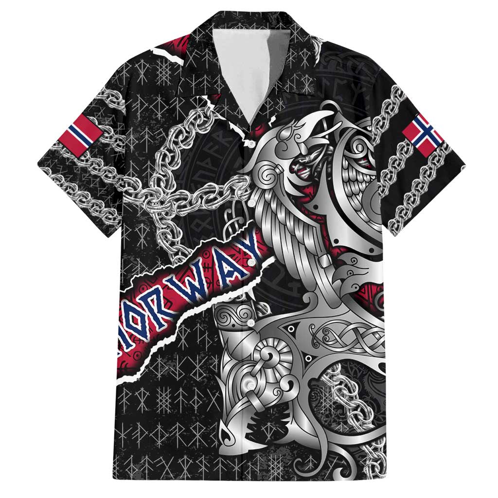 Personalized Norway Vikings Family Matching Off Shoulder Short Dress and Hawaiian Shirt Nordic Lion Bound in Runes and Chains