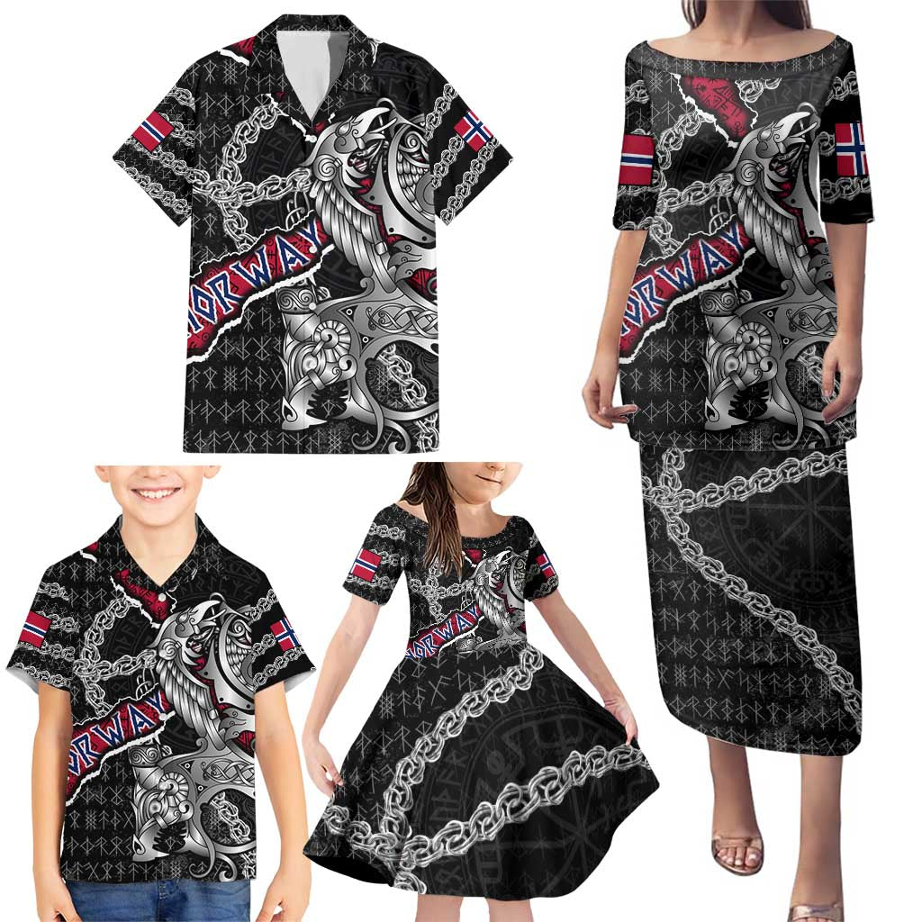 Personalized Norway Vikings Family Matching Puletasi and Hawaiian Shirt Nordic Lion Bound in Runes and Chains