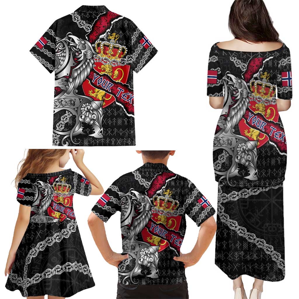 Personalized Norway Vikings Family Matching Puletasi and Hawaiian Shirt Nordic Lion Bound in Runes and Chains