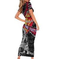 Personalized Norway Vikings Family Matching Short Sleeve Bodycon Dress and Hawaiian Shirt Nordic Lion Bound in Runes and Chains