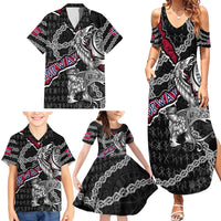 Personalized Norway Vikings Family Matching Summer Maxi Dress and Hawaiian Shirt Nordic Lion Bound in Runes and Chains