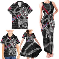 Personalized Norway Vikings Family Matching Tank Maxi Dress and Hawaiian Shirt Nordic Lion Bound in Runes and Chains