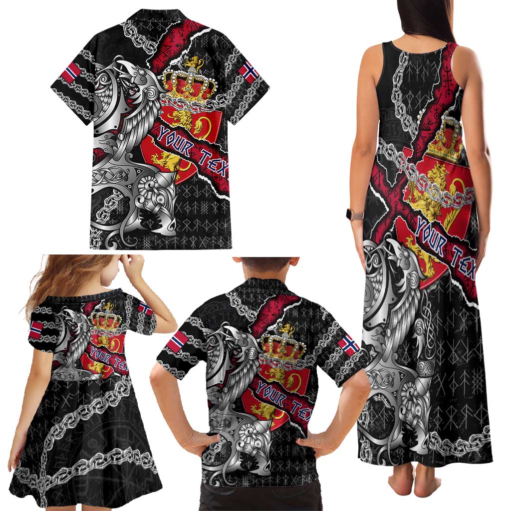 Personalized Norway Vikings Family Matching Tank Maxi Dress and Hawaiian Shirt Nordic Lion Bound in Runes and Chains