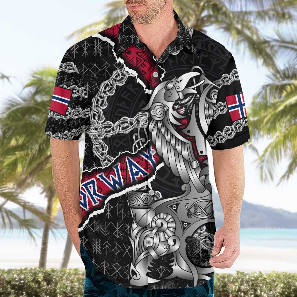 Personalized Norway Vikings Hawaiian Shirt Nordic Lion Bound in Runes and Chains