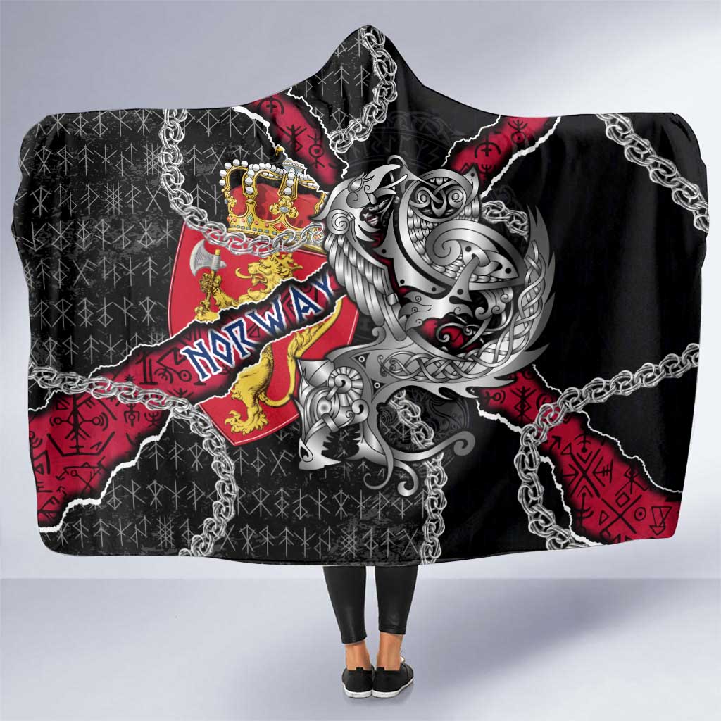 Norway Vikings Hooded Blanket Nordic Lion Bound in Runes and Chains