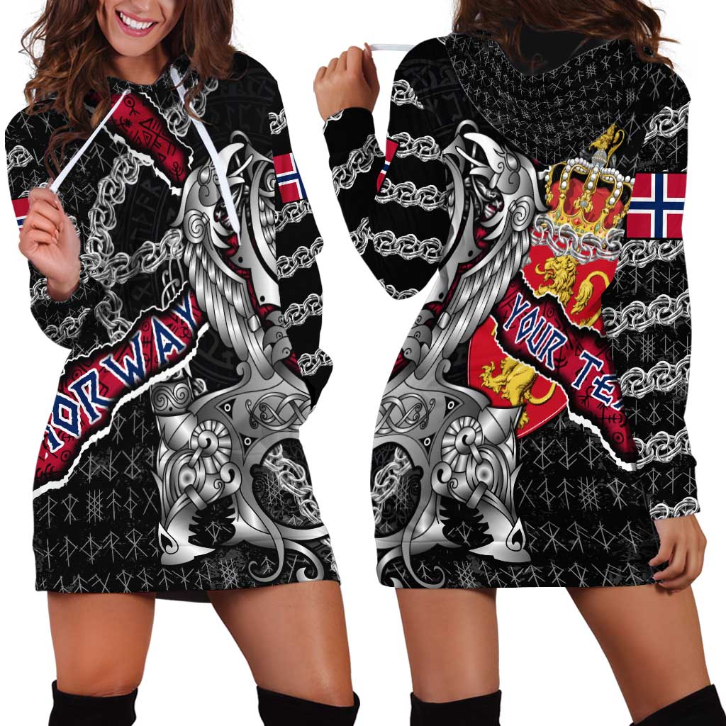 Personalized Norway Vikings Hoodie Dress Nordic Lion Bound in Runes and Chains