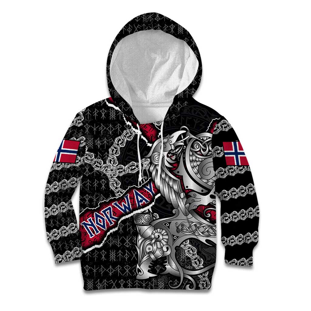 Personalized Norway Vikings Kid Hoodie Nordic Lion Bound in Runes and Chains