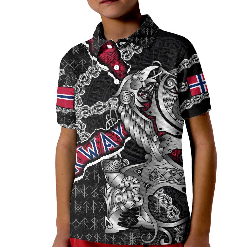 Personalized Norway Vikings Kid Polo Shirt Nordic Lion Bound in Runes and Chains