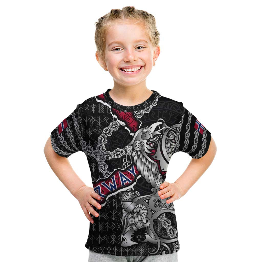 Personalized Norway Vikings Kid T Shirt Nordic Lion Bound in Runes and Chains